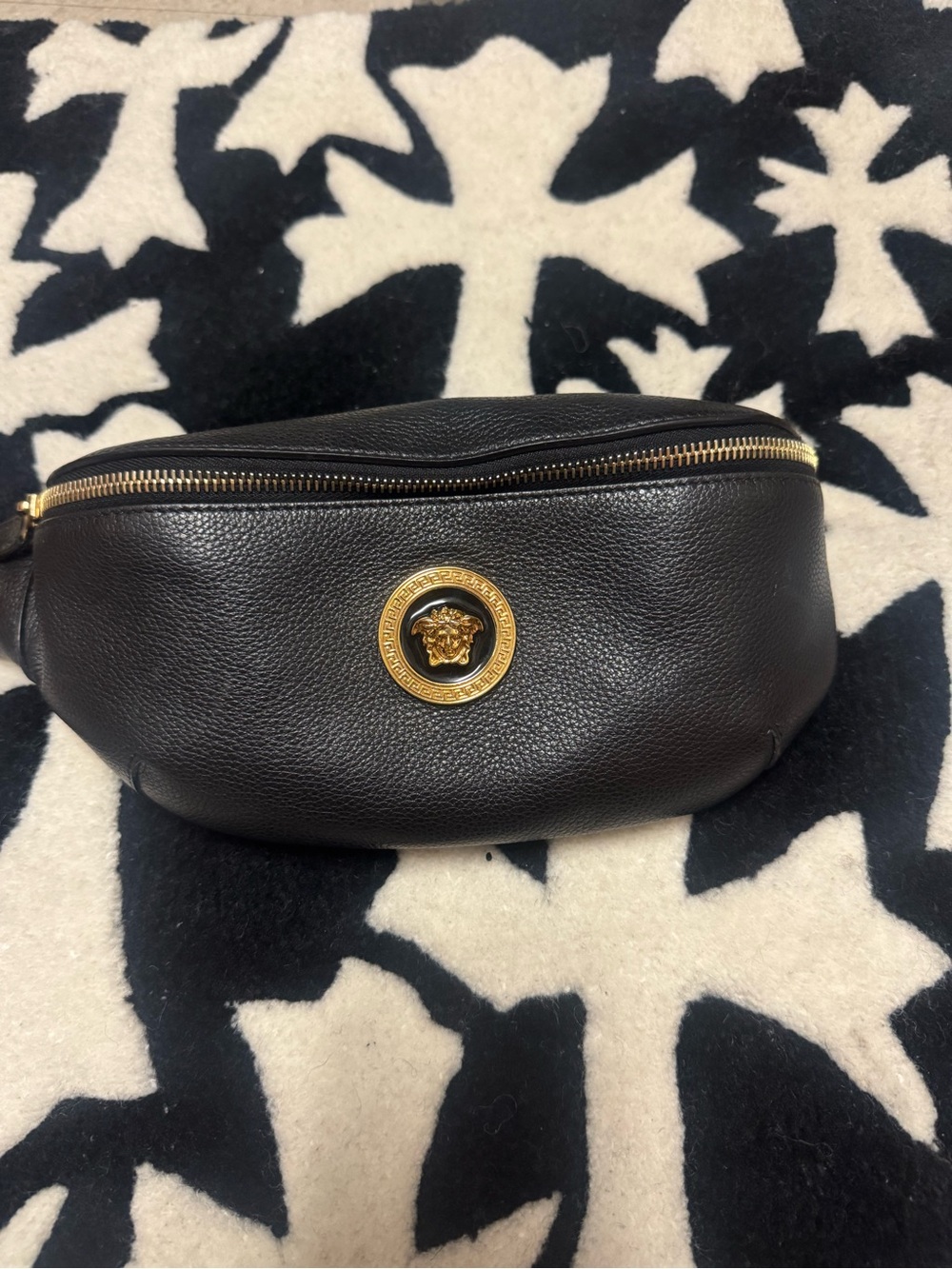 Versace Black Leather Medusa Belt Pouch with Gold Emblem